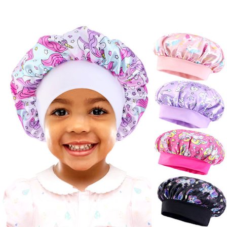 4 st Silk Bonnet för Sovande Barn Bonnetter för Flickor Baby Satin Sovmössa Hårinpackningar för Lockigt Naturligt Hår Elastiskt Brett Band