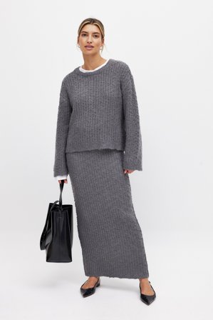 NA-KD - Knitted Maxi Skirt - Strikkete kjoler - Grå - XS