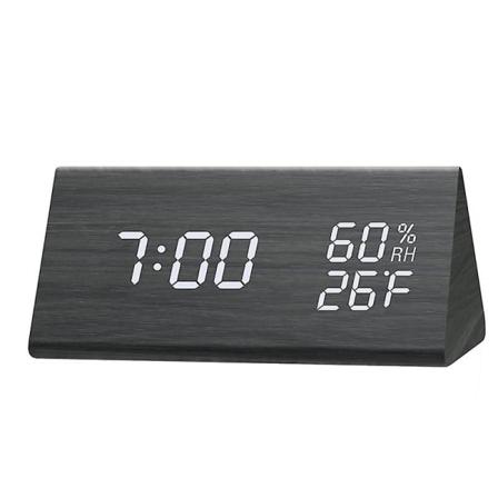 Digital väckarklocka, med trä elektronisk LED-tidsdisplay, 3