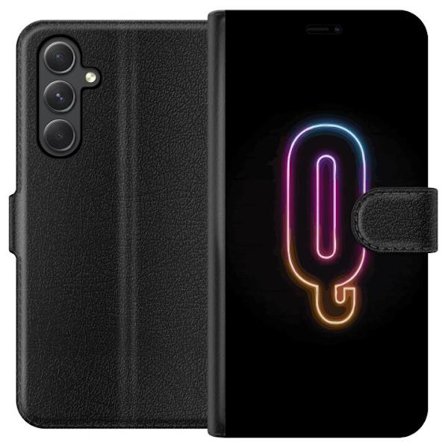 Kompatibelt Lommeboketui til Samsung Samsung Galaxy A25 Minimalistisk neonbokstav Q i skinnende farger mot mørk bakgrunn