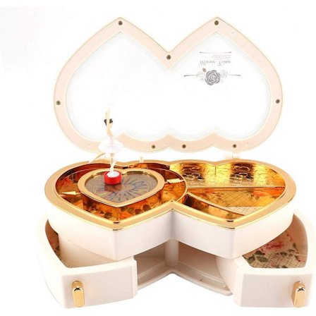 Musikalsk smykkeskrin for jenter, dobbelthjerte ballerina dansende musikkboks med 2 skuffer til jul/bursdag/valentinsdag