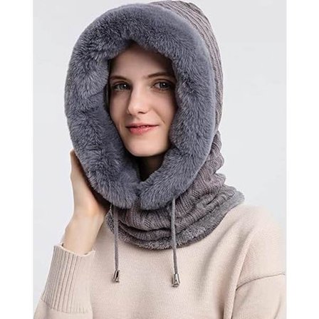 ING Vinterhue til Kvinder - Strikket Hue - Fleecehue med Snøre - Grå