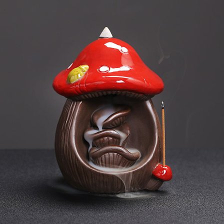 Røkelseholder, Tilbakestrømmende Røkelsebrenner, Keramisk Røkelseholder for Pinner eller Kjegler, Søt Sopp Vannfalls Røkelsebrenner for Yoga, 