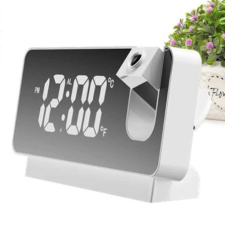 Projektions Vækkeur, Vækkeure til Soveværelset med 180° Projektor, LED Digitalt Vækkeur, USB-Opladning (Hvid)