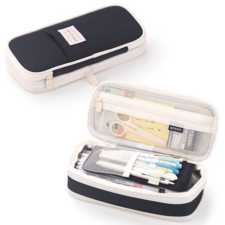 Penneetui, penneetui med stor kapacitet, æstetisk lærred, vaskbar, horisontal åbning, egnet til studerende, drenge/piger, bærbar, sort