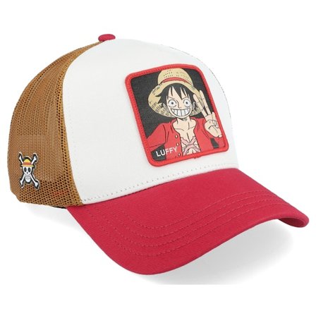 Capslab - Hvid trucker Kasket - One Piece Luffy Brown/White/Red A-Frame Trucker @ Hatstore