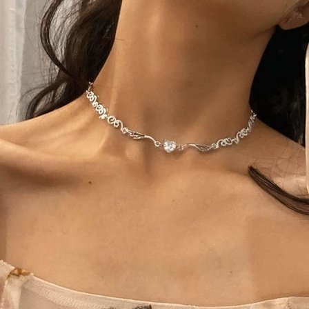 Ängelvinge Choker Halsband Silver Rhinestone Halsband, ZQKLA