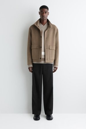 COS Men's Jersey De Lana A Rayas Con Cuello De Pico in Beige