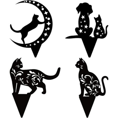 Metallkatt hagestatue, metall svart katt silhuett,