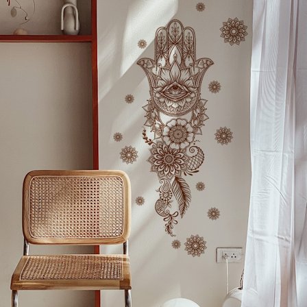 Mandala Lotus Väggdekal, Avtagbar Lotus Palm Meditation Konst Murals Dekor för Vardagsrum, Sovrum, TV-vägg