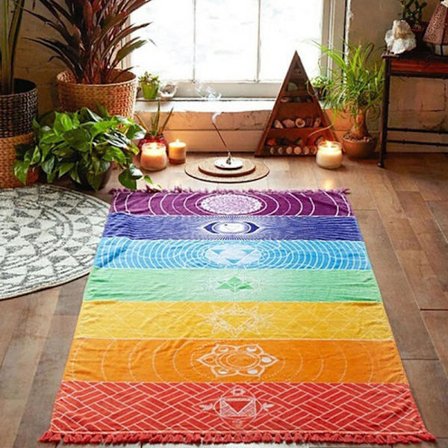 Rainbow Boho Beach Mat Mandala Filt Randig Vägghängande Gobeläng Scarf Yogamatta