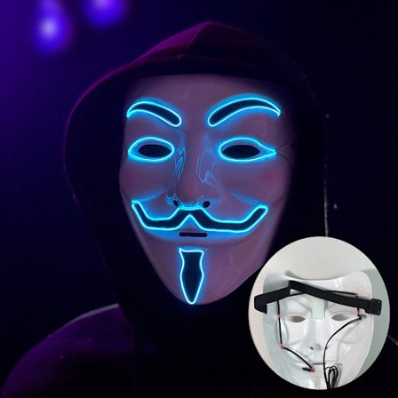 Lysende LED v-ord maske (blå) for Halloween kostyme cosplay fest