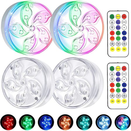 Vandafte LED-lamper med sugekopper og magneter, IP68, med RF-fjernbetjening, undervands-LED til vase, pool, akvarium, badekar, have, dekoration