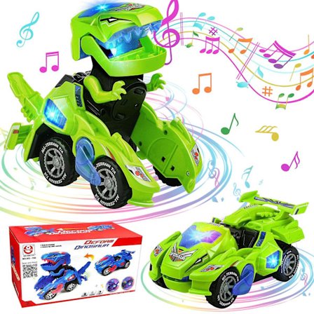 Transformerande dinosaurie leksaker Transformerande dinosaurie bil Automatisk transformerande dino bilar med musik och LED-ljus Transformerande bil 