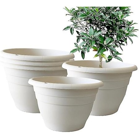 5-pack 10-tums krukor, runda blomkrukor med dräneringshål, tjocka robusta traditionella plastkrukor inomhus och utomhus (vita)