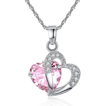 Halsband med ametistkristallhjärta i sterling silver - rosa