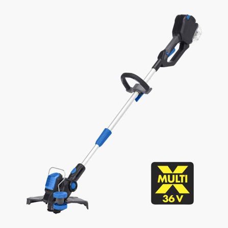 Biltema - Gresstrimmer CGT 36 med Doble Ø 1,6 mm Trimmertråder, Vridbart Trimmerhode, Teleskophåndtak, Støttehjul og Oppbevaringsrom - Uten 