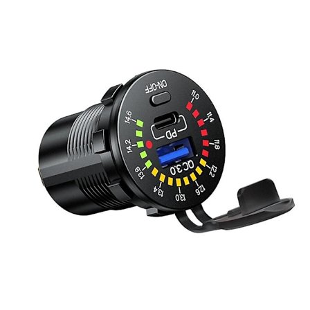 Billader for bil Qc3.0 Usb Type C Hurtiglader Voltmeter Led Bryter