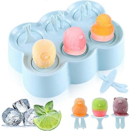 Isforme til børn, 6 små isforme, silikone isform, genanvendelige ispindeforme, blå mini isform [DB]