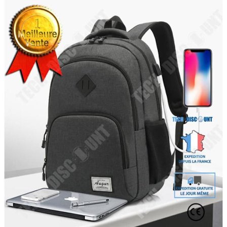 Laptop ryggsäck - TECH DISCOUNT - 15,6 tum - USB-laddningsport - Grå