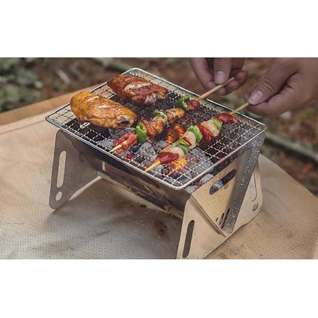 Bærbar Kulgrill, Aftagelig Mini Campinggrill, med Opbevaringstaske, Letvægts Grillovn, til Udendørs Madlavning BBQ (sølv)