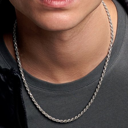 Argentia | 925s | 4mm Rhodium-Plated Sterling Silver Rope Chain Necklace for Men - Steel necklaces