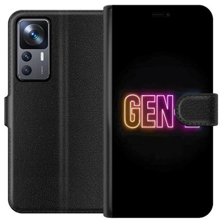 Kompatibelt Lommeboketui til Xiaomi Xiaomi 12T Pro Neontext Gen Z i fargerikt lys mot mørk bakgrunn i moderne digital stil