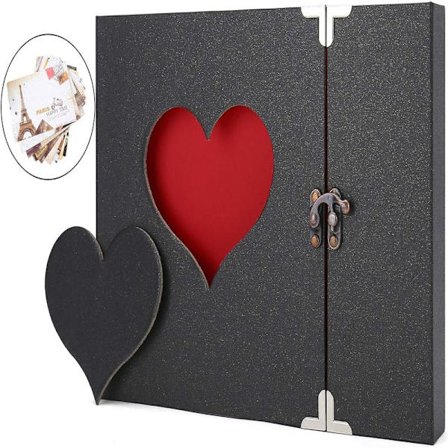 Fotoalbum Scrapbook, DIY Scrapböcker med Personlig Minnesbok, Vintage Love Heart 30 Svarta Sidor Gästbok