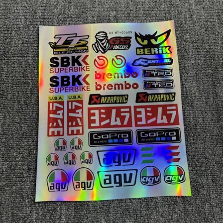 Farverige laser motorcykelmærkater, racer sponsor klistermærker, motorcykel modifikationsmærkater, hjelm klistermærker