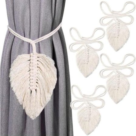 Pakke med 4 knytebånd boho blader gardinholdere bomull makramé