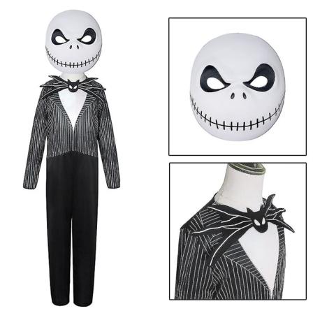 3-14-vuotiaat lapset Halloween-painajainen Jack Skellington Cosplay-haalari ja naamio V 8-10 Years