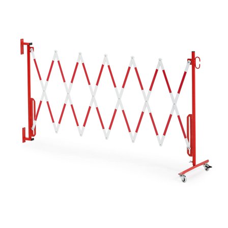 Absperrung mit Rollen und Wandmontage, L 3600 mm, rot/weiß