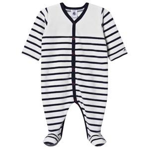 Kids - Petit Bateau White & Navy Stripe Babygrow 6 months - All in ones - 6 months - Cream