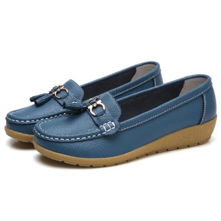 Kvinnors äkta läder Mjukt Bekväma Flat Loafers Handgjorda Casual Shoes
