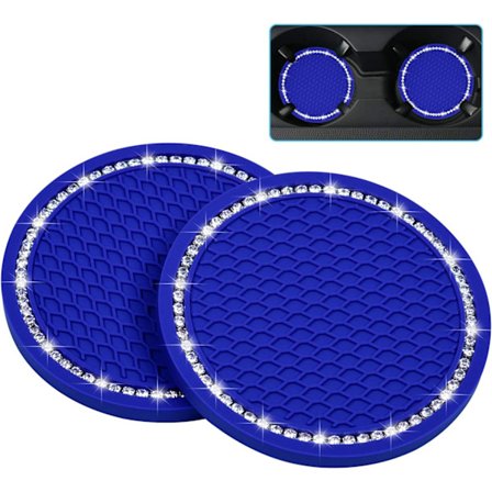 Bling Bilunderlag, 2-pakning PVC Bilkoppholder Gadget Auto Insert Underlag - Sklisikker Universal Bilinteriørtilbehør (2,75 " Diameter) Blå