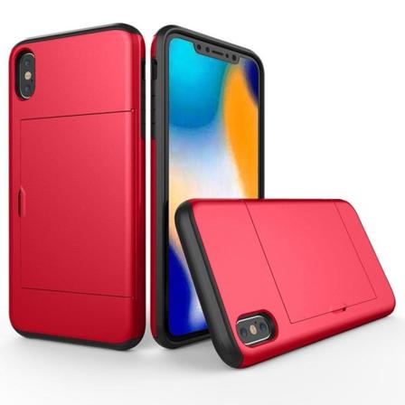 iPhone 9 Plus Hybriidi Matta Metalli Muovinen Takasuoja Kuori Kortti Paikalla - Punainen Red