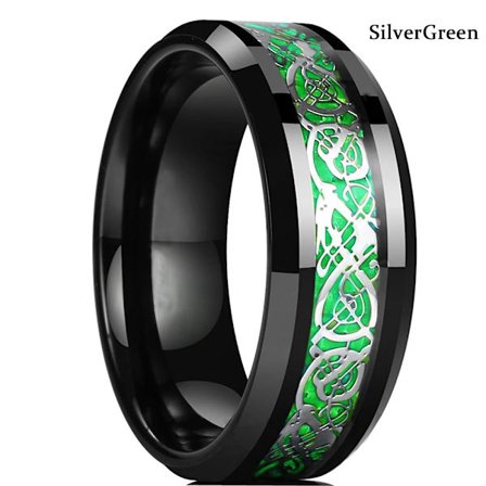 Mode 8mm Röd Spår Fasad Kant Rostfritt Stål Celtic Dragon Ringar för män Zirkoninläggning Kolfiber Ring Män Bröllopsband