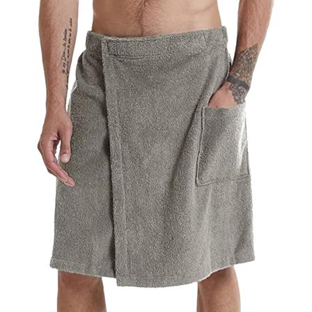 Justerbart badehåndklede for menn - Bærbart håndkleskjørt med lomme for treningsstudio, dusj, badstue, spa og stranddekke Grå M Gray