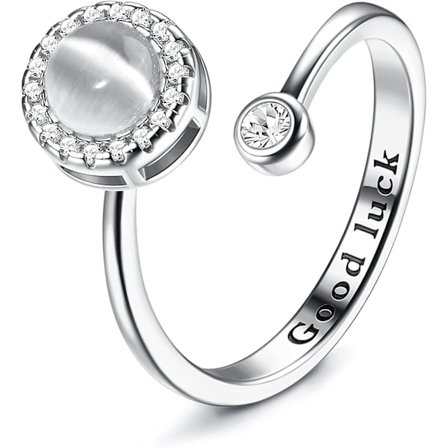 925 Sterling Silver Fidget Ångestring - Owlhole Sten Roterbar Spinner Ring