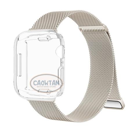 Milanese Case+ Rem för Apple Watch Band Ultra 49MM 41mm 40mm 44mm 38mm 42mm TPU-skärm Iwatch Series 9 8 7 6 SE 5 4 Correa 45mm Starlight clear 40mm-