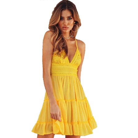 Sexig Sommarklänning för Damer V-ringad Bekväm Swing Solklänning Casual Klänning sommar strandsemester (S-XXL)