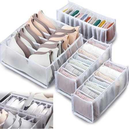 Lingeri Skuffe Organizer Boks Til BH'er Sokker Undertøj Hvid Opbevaringsrum Sæt Med 4