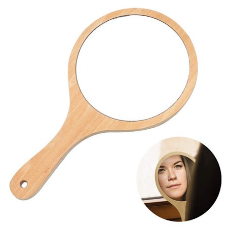 Kampaajan käsipeili pyöreä puukahvalla, pyöreä puupeili meikkipeili meikkaamiseen hiusten leikkaamiseen parranajoon salonkiin kasvojen hoitoon