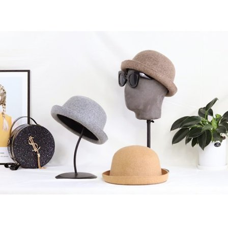 Damer & Flickor Rullbar Kant Wollen Kupolhatt Bowler (Mokka)