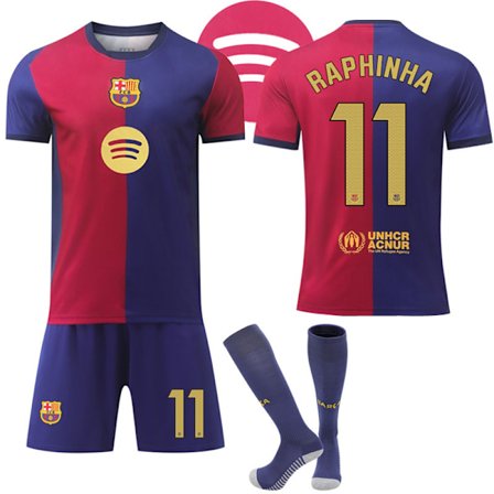 Barcelona Hjemme Fotballdrakt Barn & Voksen 2024-2025 Med Sokker No.11 Raphinha No.11 Raphinha No.11 Raphinha M