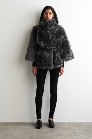 COS Women's Funnel-Neck Shearling Jacket in Grey