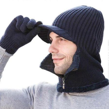 Herre Hue Vinter Koldt Vejr Plys Halstørklæde Lynlås Hat Bærbar Udendørs Cykling Hovedbeklædning Blød Hovedbeklædning Komfortabel Hals