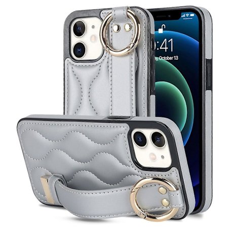 For iPhone 12 mini Taske Bølge Mønster PU+TPU Støtteben Telefon Cover