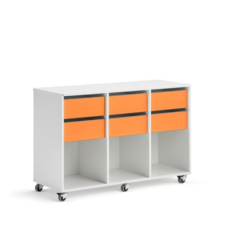 Student storage CASPER, 6 drawers, 3 compartments, white, yellow