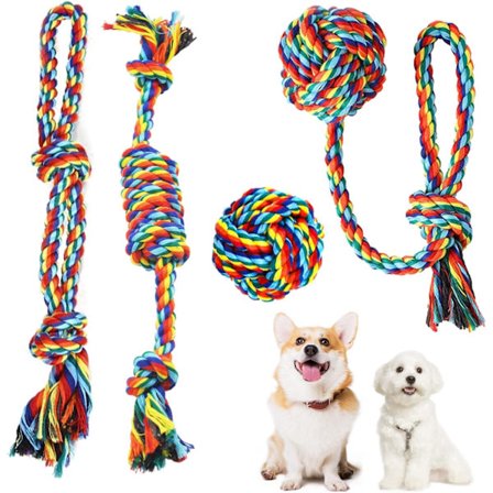 Hundereb legetøj til store hunde, 4-pak holdbare hundereb legetøj til små hunde, hundetyggereb legetøj med mange knuder farverige interaktive træk 